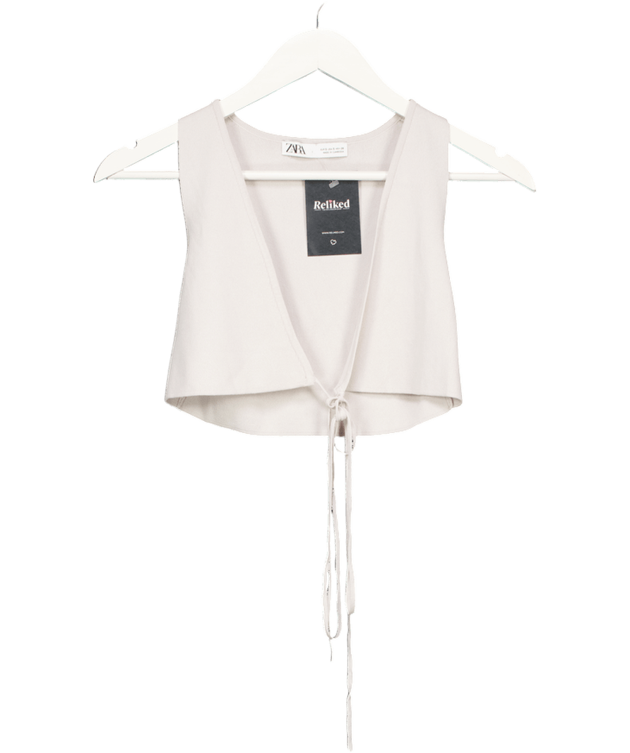 ZARA Grey Tie Front Gilet Vest UK S - Reliked