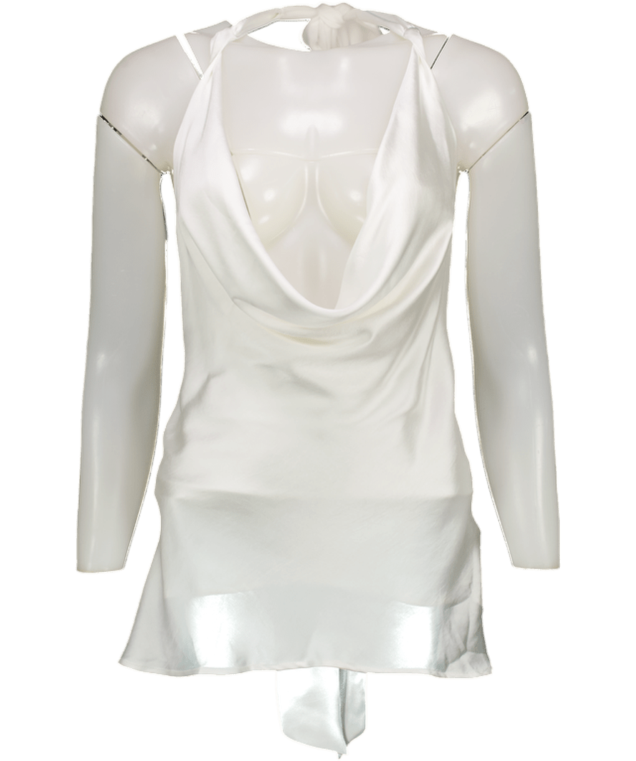 ZARA Ivory White Satin Tie Back Halter Top UK S - Reliked