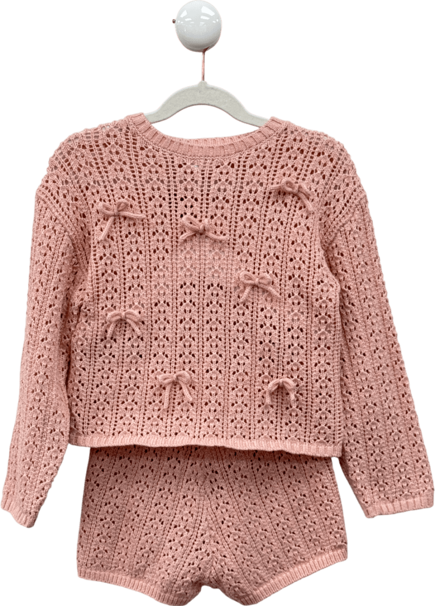ZARA KIDS Pink 2 - piece Bow Detail Open Knit Jumper And Shorts Set 6 Years - Reliked