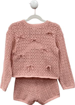 ZARA KIDS Pink 2-piece Bow Detail Open Knit Jumper And Shorts Set 6 Years