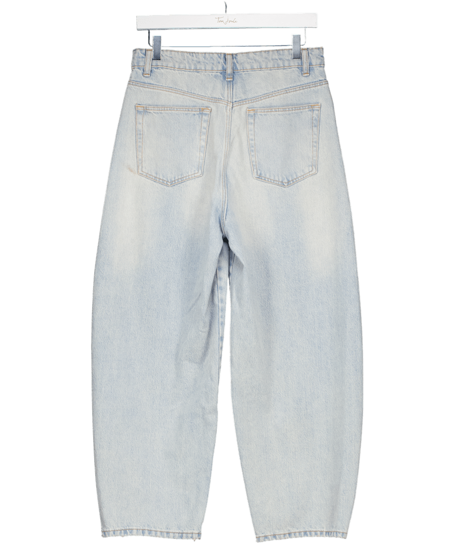 ZARA Light Blue High Rise Distressed Wash Barrel Leg Jeans UK 8 - Reliked