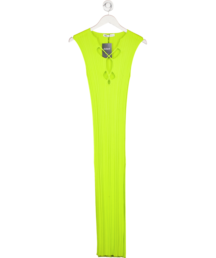 ZARA Lime Green Cut Out Knitted Maxi Dress UK S - Reliked