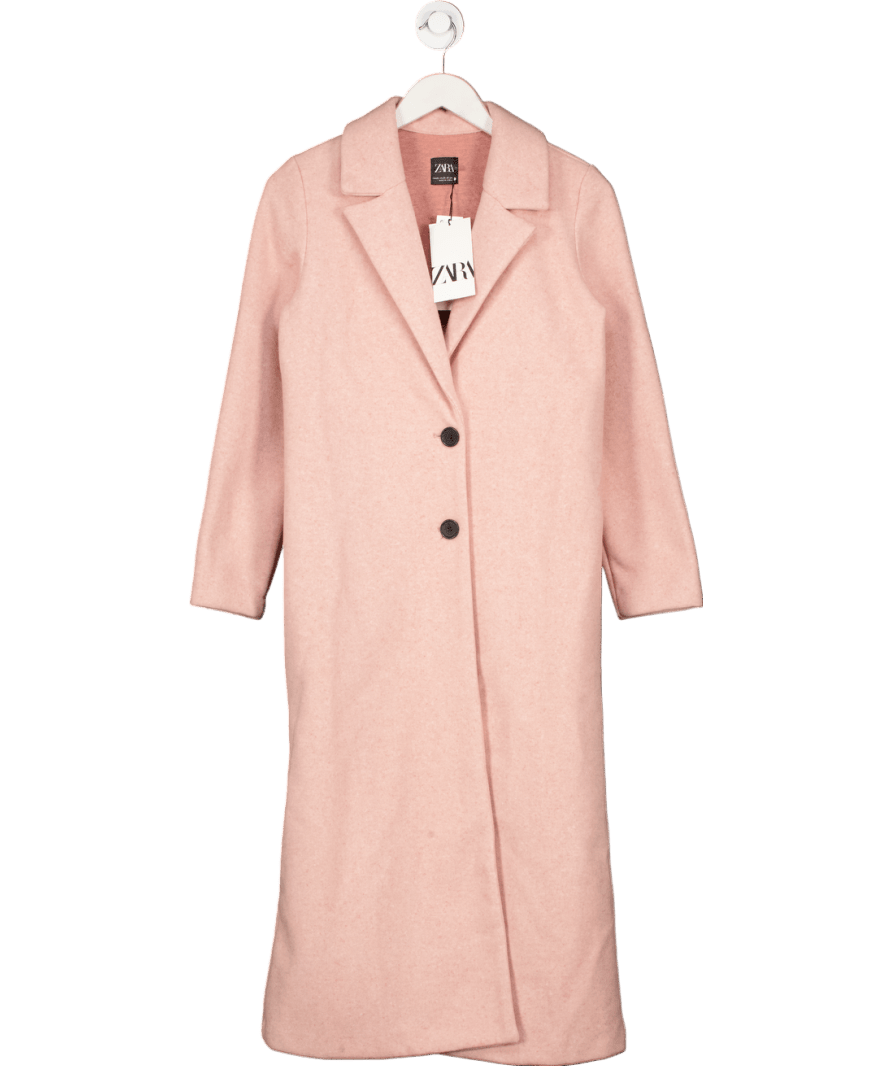 ZARA Long Buttoned Supersoft Brushed Blush Pink Marl Coat UK XS - Reliked