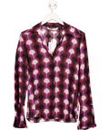 ZARA Ltd.edition Purple Print Sheer Viscose Flutter Sleeve Shirt UK XS - Reliked