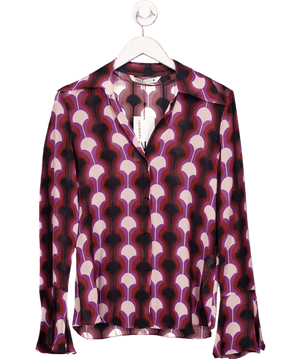 ZARA Ltd.edition Purple Print Sheer Viscose Flutter Sleeve Shirt UK XS