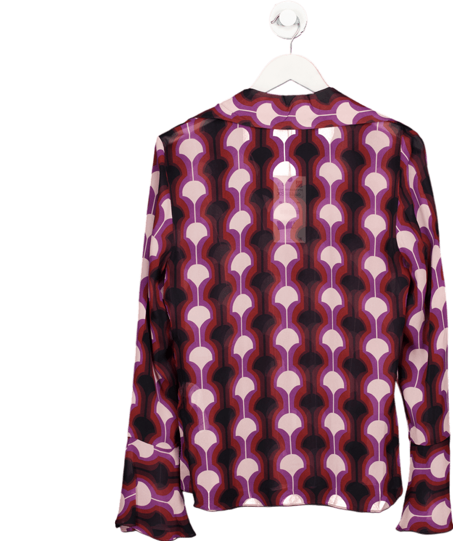 ZARA Ltd.edition Purple Print Sheer Viscose Flutter Sleeve Shirt UK XS - Reliked
