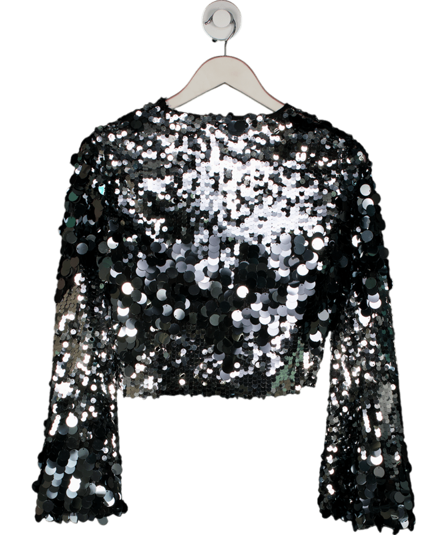 ZARA Metallic Ltd.Edition silver Sequin Crop Top UK XS - Reliked