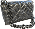 ZARA Metallic Silver Quilted Shoulder Bag With Chunky Chain Strap - Reliked