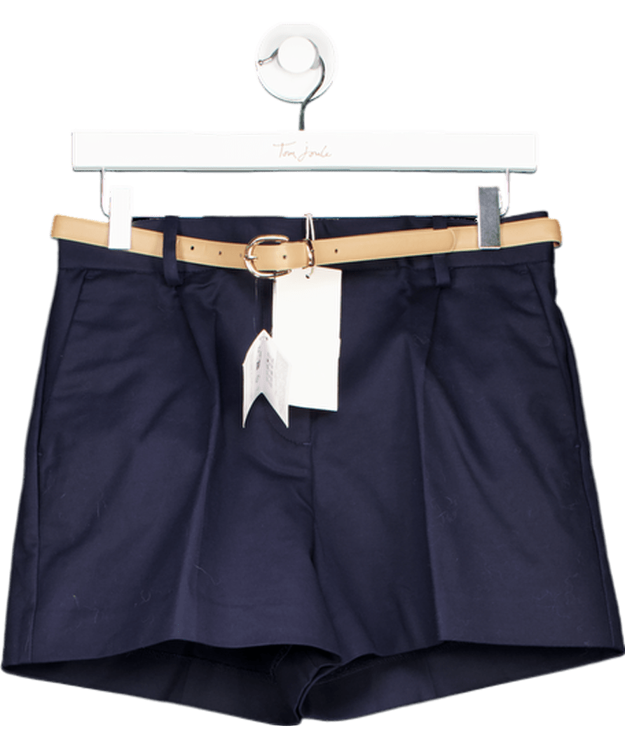 ZARA Navy Blue Darted Bermuda Shorts With Belt UK S - Reliked