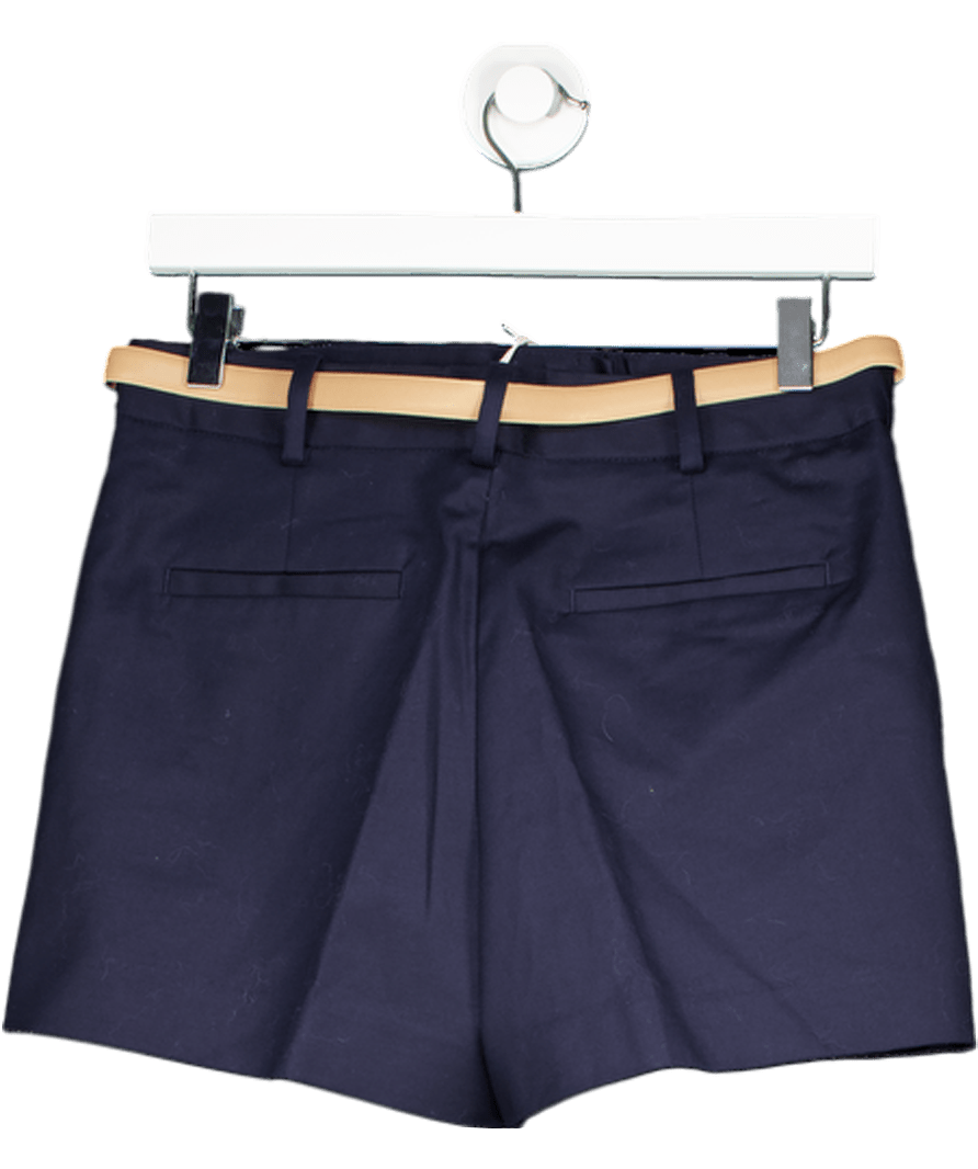 ZARA Navy Blue Darted Bermuda Shorts With Belt UK S - Reliked
