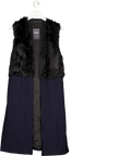 ZARA Navy Blue Long Faux Fur Top Wool Gilet Sleeveless Coat UK S - Reliked