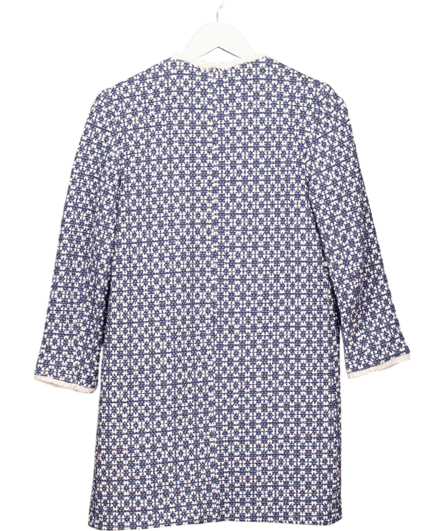 ZARA Navy Blue / White Longline Tweed Coat UK XS - Reliked