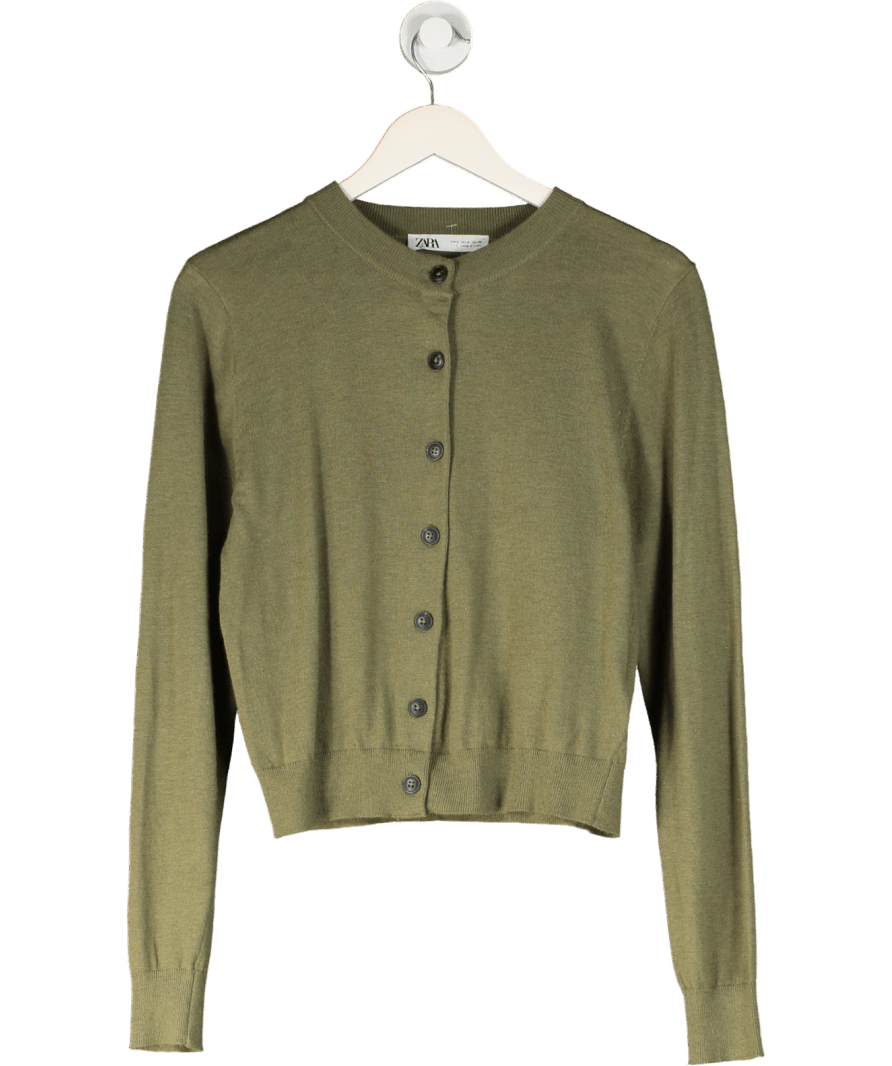 ZARA Olive Green Fine Knit Cardigan UK M - Reliked