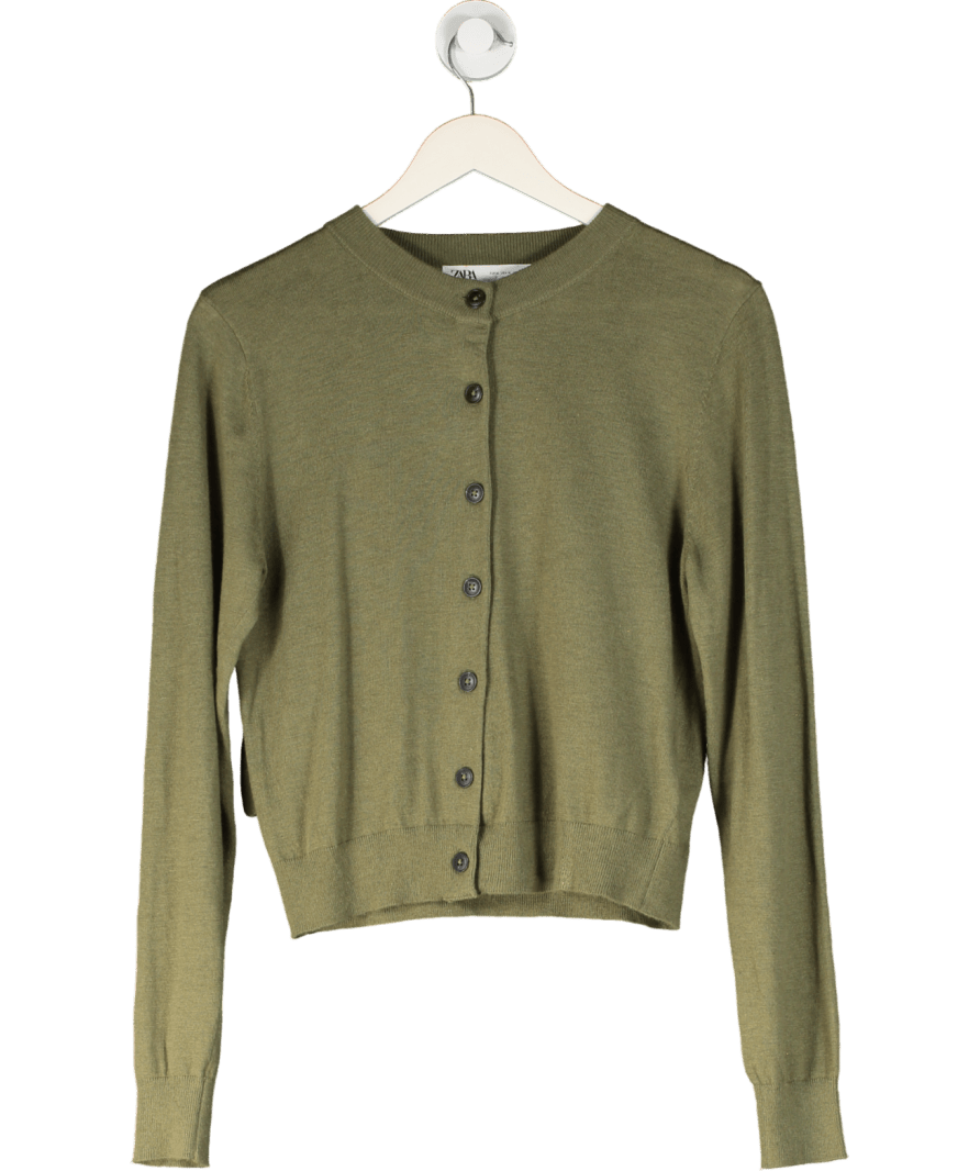 ZARA Olive Green Fine Knit Cardigan UK M - Reliked