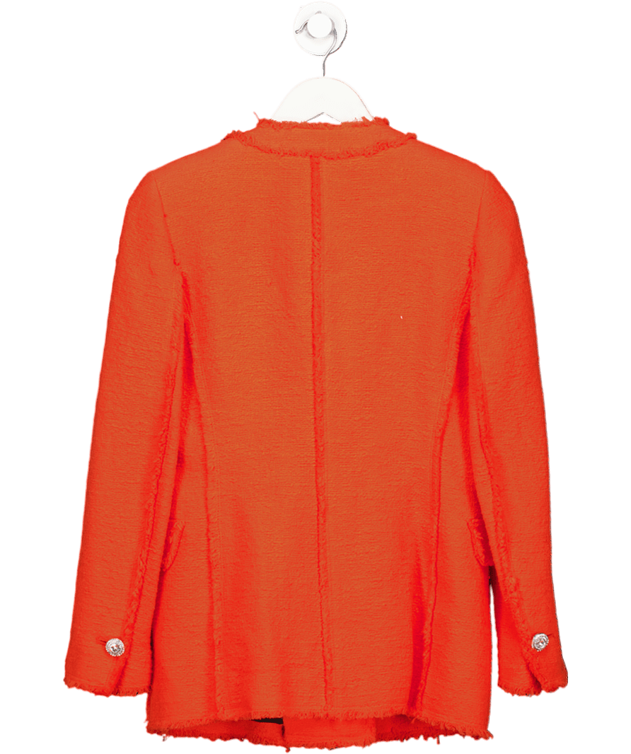 ZARA Orange / Red Embellished Button Tweed Blazer UK XS - Reliked