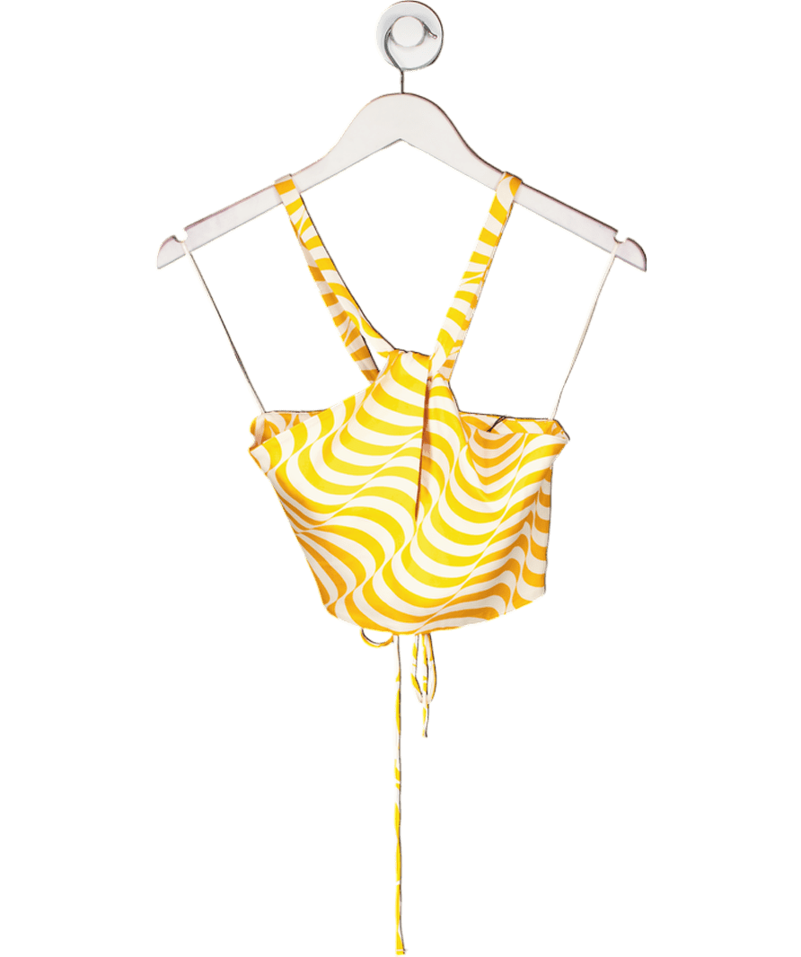 ZARA Orange / White Satin Tie Back Crop Top UK S - Reliked