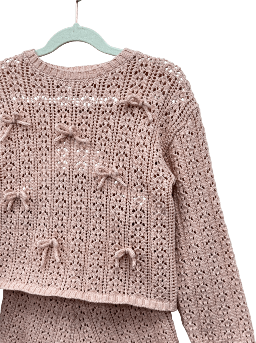 ZARA Pink 2 - piece Bow Detail Open Knit Jumper And Shorts Set 5 Years - Reliked