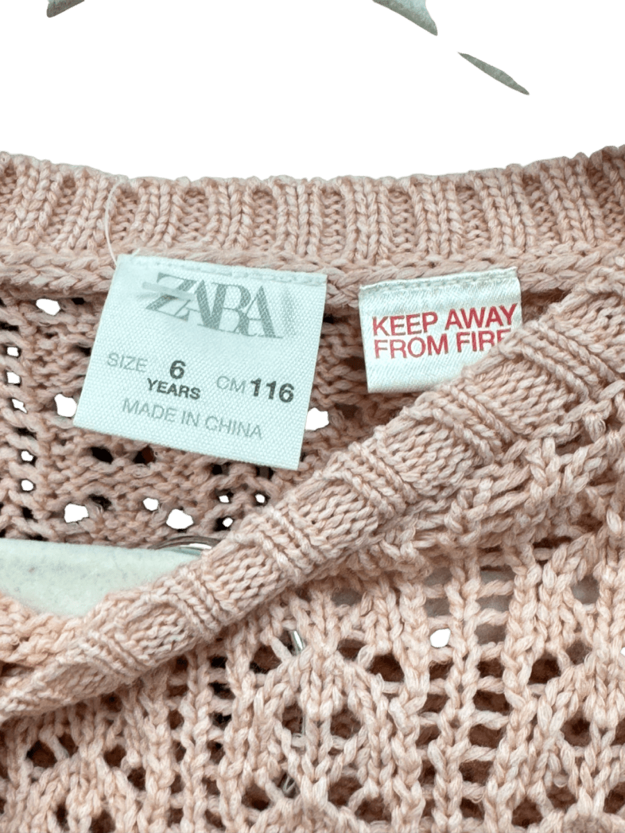 ZARA Pink 2 - piece Bow Detail Open Knit Jumper And Shorts Set 5 Years - Reliked