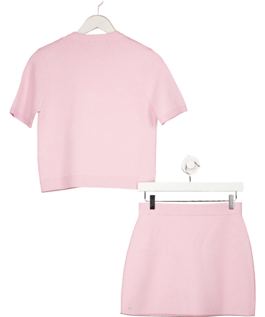ZARA Pink 2 - piece Short Sleeve Knit Cardigan And Skirt Set UK S - Reliked