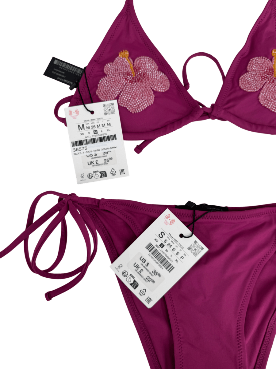 ZARA Purple 2 - piece Floral Bikini - Top Uk M Bottoms UK S - Reliked