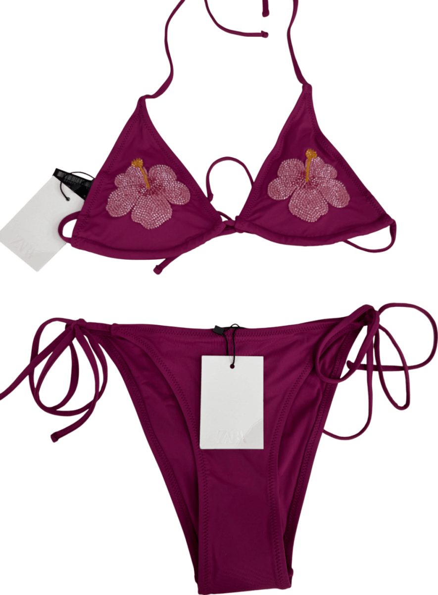 ZARA Purple 2 - piece Floral Bikini - Top Uk M Bottoms UK S - Reliked