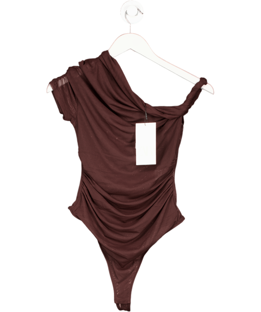 ZARA Purple Asymmetric Ruched Mesh Body - suit UK M - Reliked