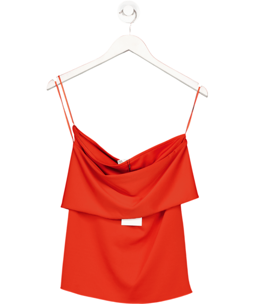 ZARA Red Asymmetrical Polyamide Top UK L - Reliked