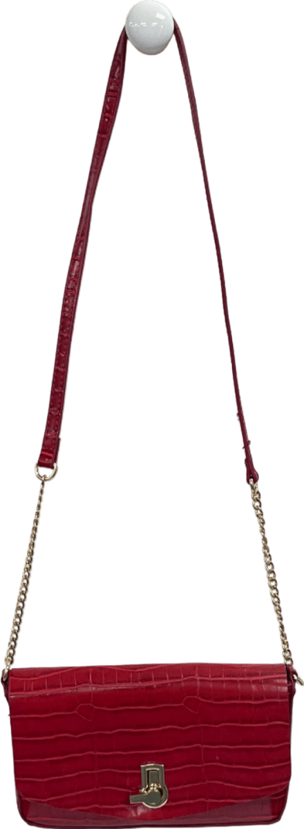 Zara Red Croc - Embossed Chain Shoulder Bag - Reliked