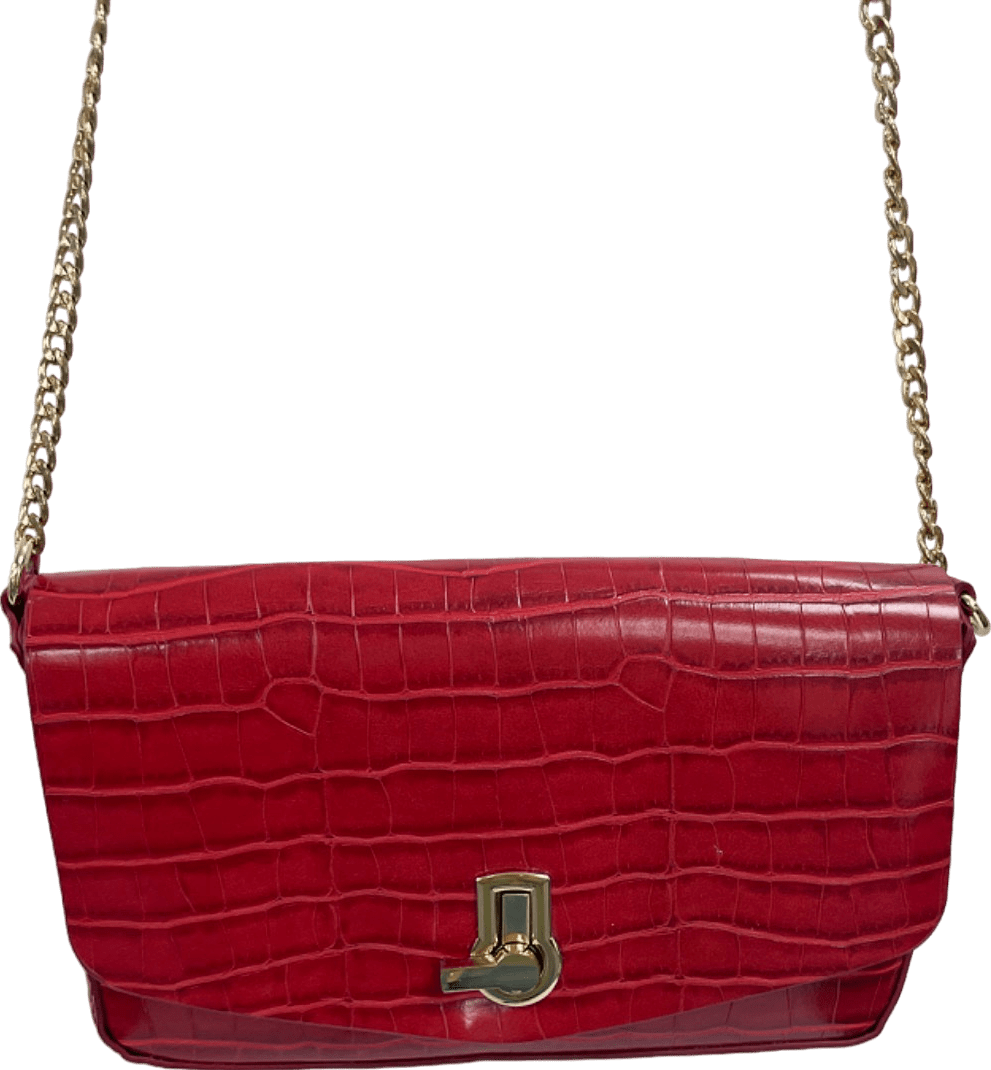 Zara Red Croc - Embossed Chain Shoulder Bag - Reliked