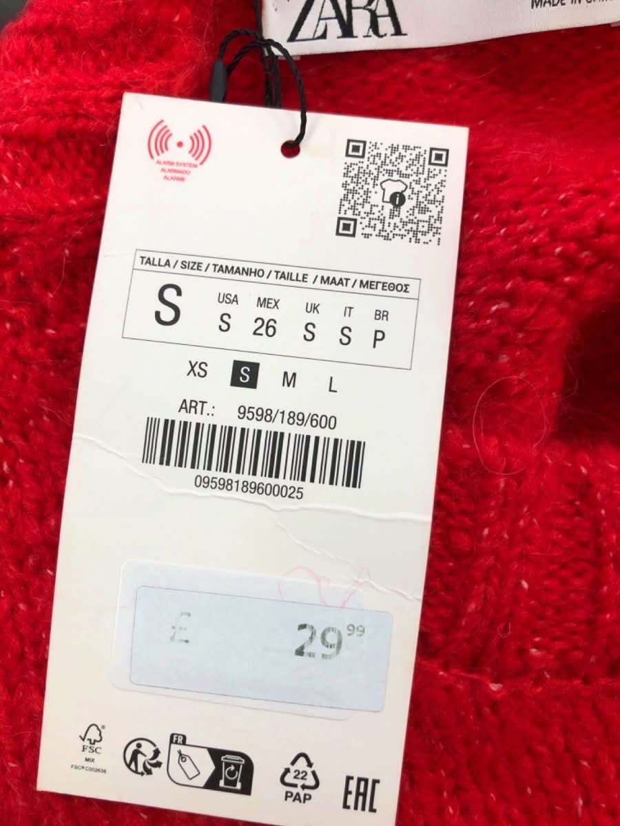 Zara Red Cropped Jumper with Pockets S - Reliked