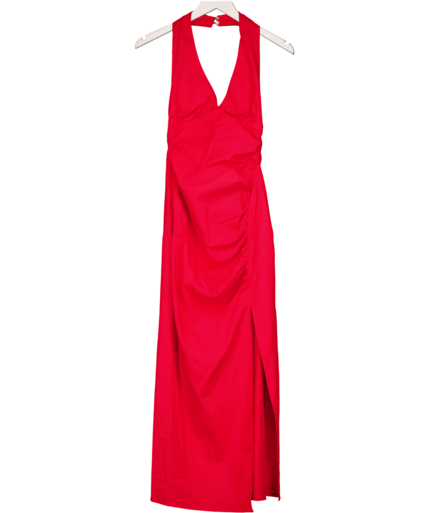 red midi dress zara ZARA Red Halterneck Midi Dress UK S
