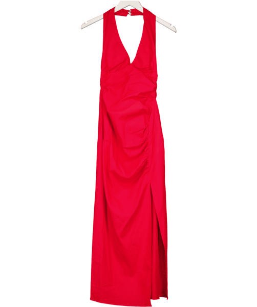 red zara midi dress ZARA Red Halterneck Midi Dress UK S