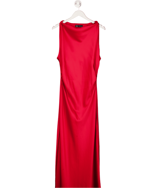 ZARA Red Satin Draped Detaill Maxi Dress UK XL
