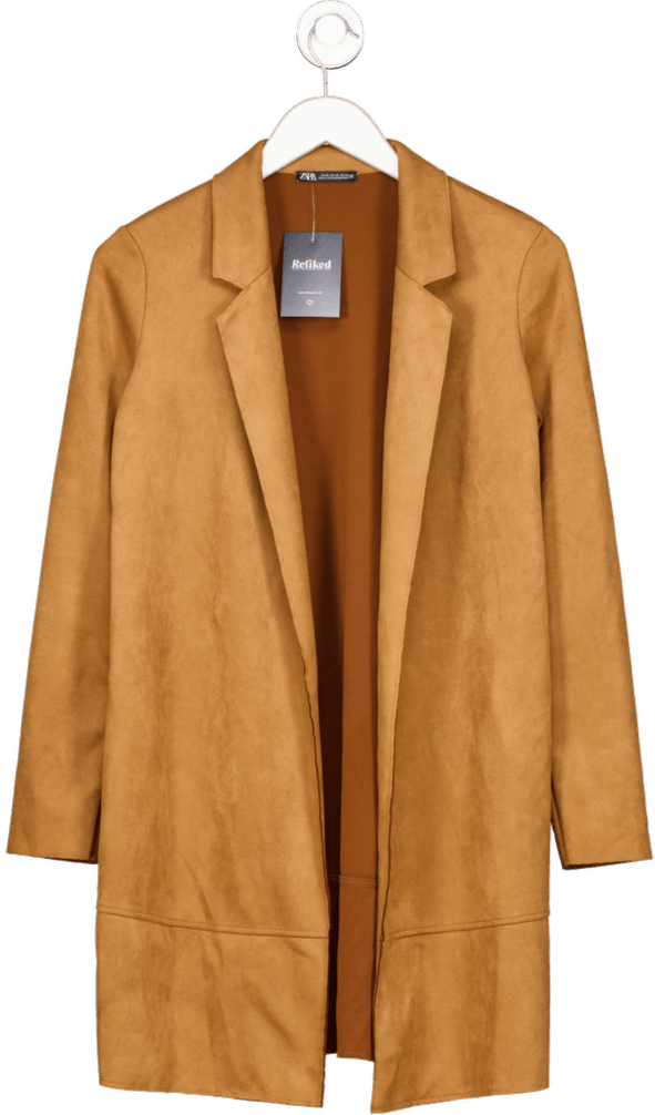 ZARA Tan Brown Faux Suede Longline Jacket UK XS - Reliked