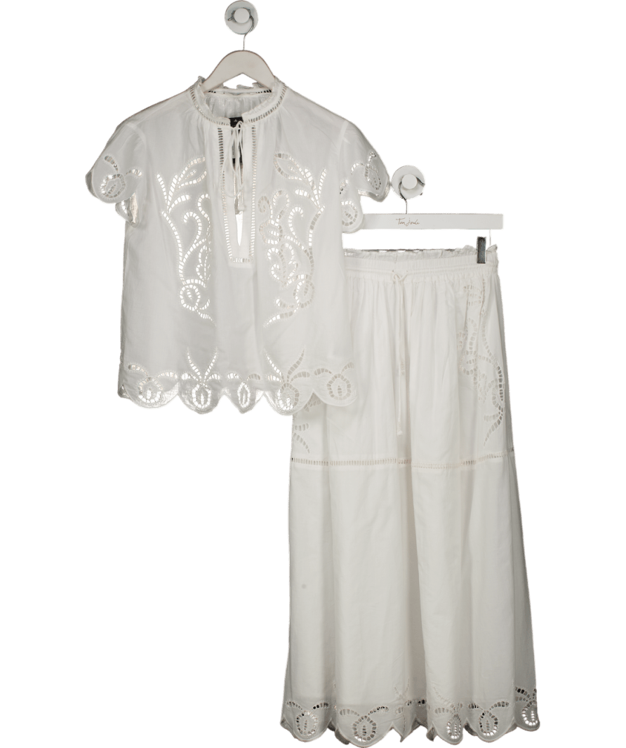 ZARA White 2 - piece ZW Collection Embroidered Top And Skirt Set UK XS - Reliked