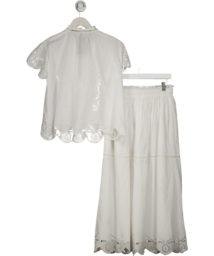 ZARA White 2 - piece ZW Collection Embroidered Top And Skirt Set UK XS - Reliked
