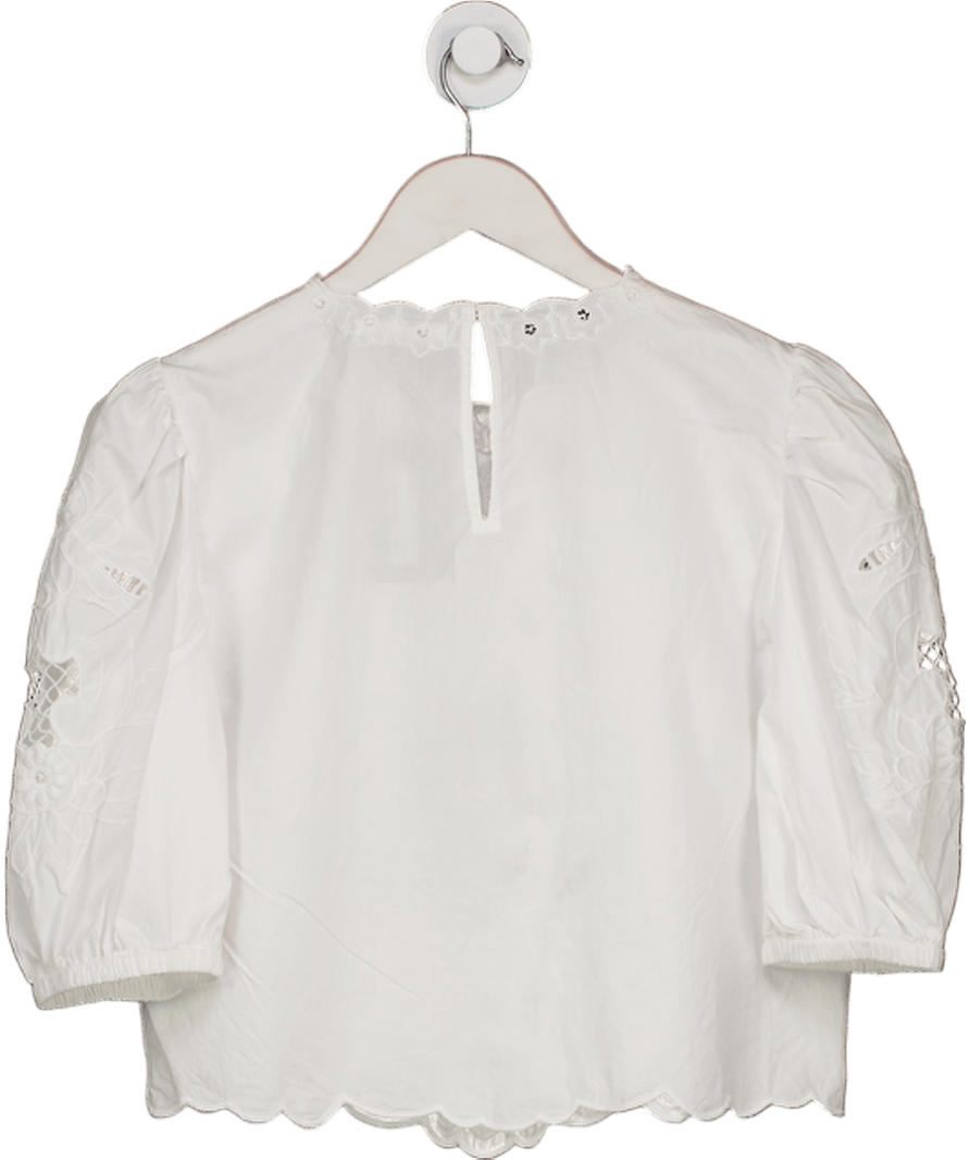 ZARA White Cotton Embroidered Scallop Hem Blouse UK S - Reliked