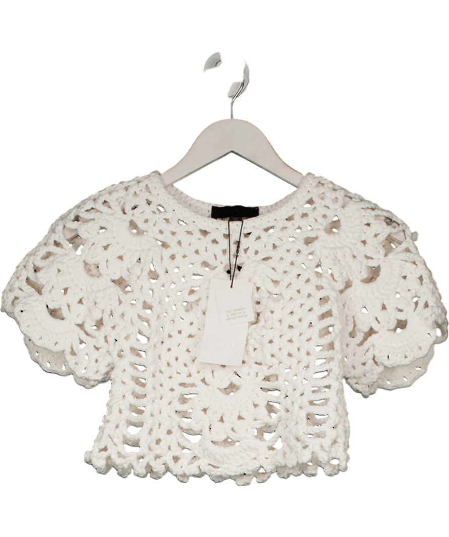 ZARA White Crochet Knit Top UK XS/S - Reliked