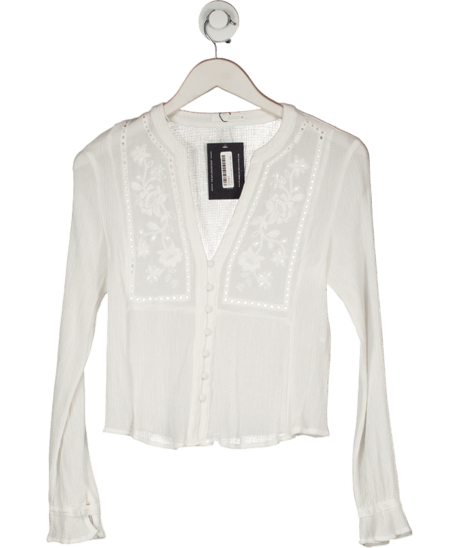 ZARA White Embroidered Detail Cheesecloth Top UK M - Reliked