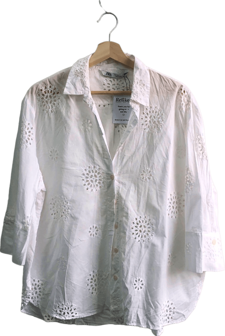 Zara White Eyelet Embroidered Shirt EU L - Reliked