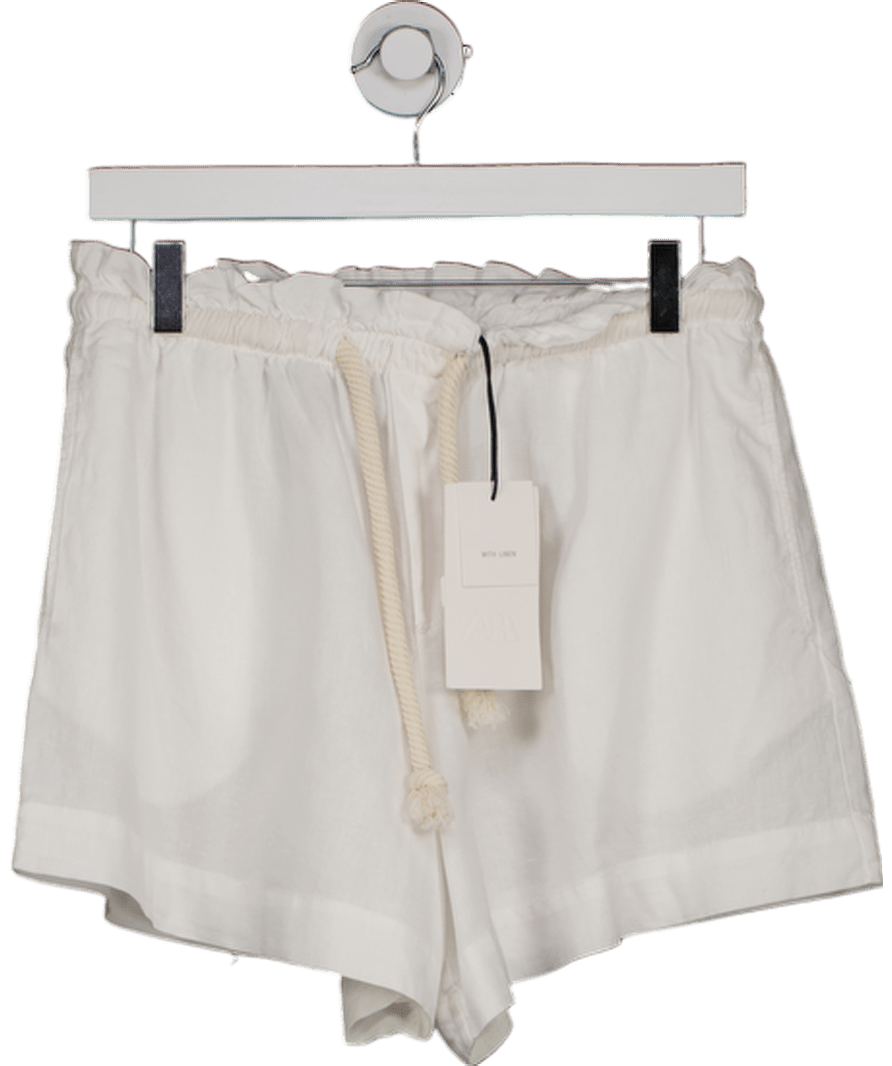 ZARA White Linen Bermuda Shorts UK XS - Reliked