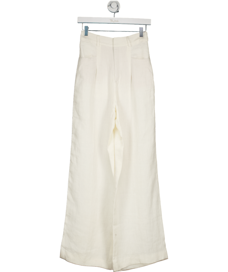 ZARA White Linen Blend Straight - leg Trousers UK S - Reliked