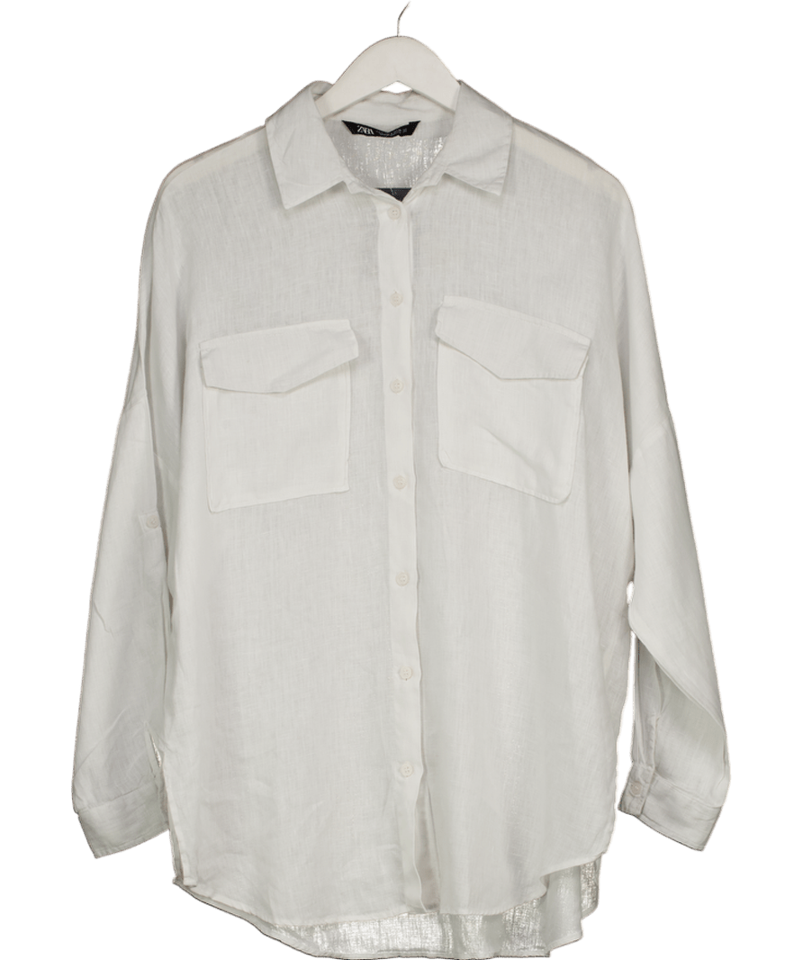 ZARA White Linen Shirt UK S - Reliked