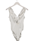ZARA White Satin Bodysuit With Embroidery And Lace UK XS - Reliked