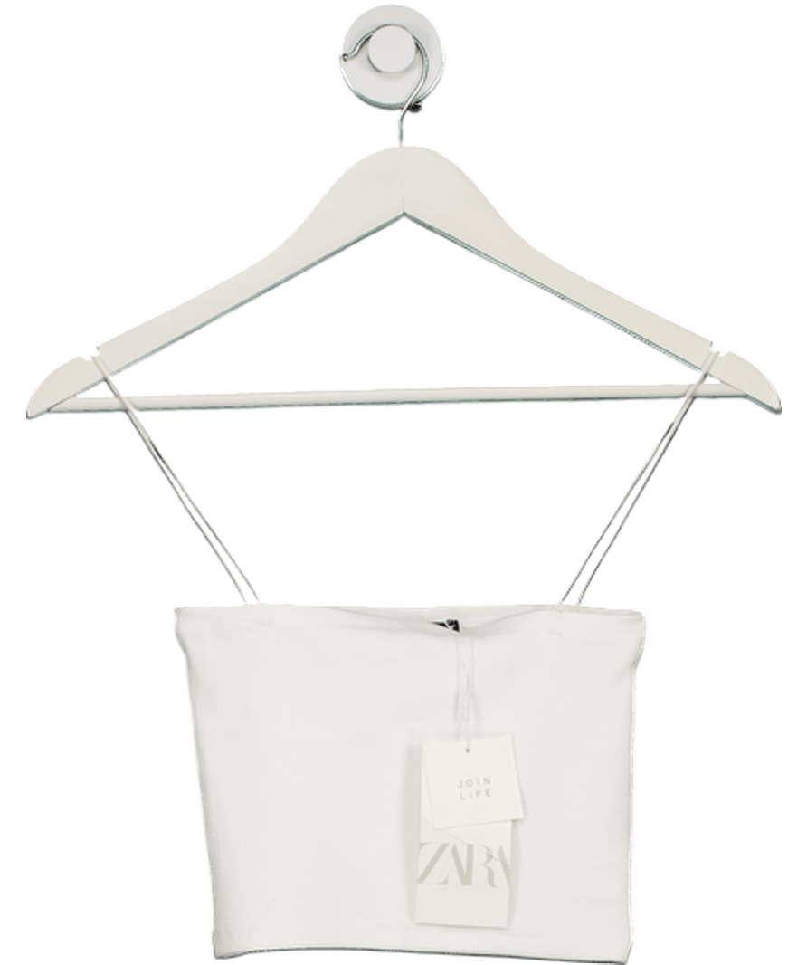 ZARA White Strappy Ribbed Square Crop Top UK M - Reliked