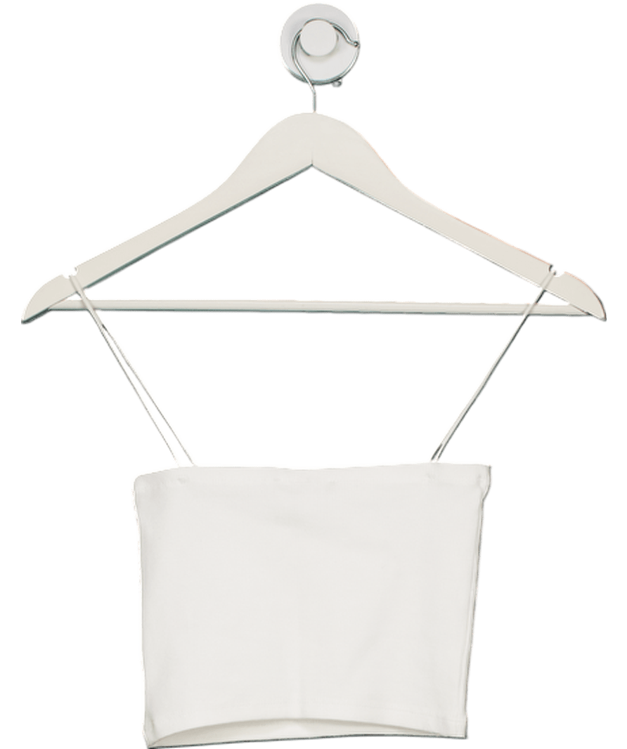 ZARA White Strappy Ribbed Square Crop Top UK M - Reliked