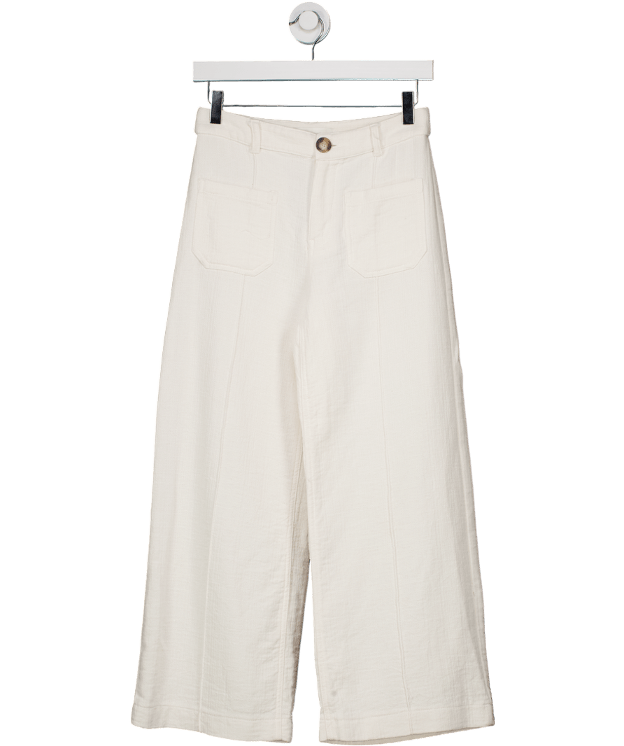 ZARA White Wide Cropped Patch Pocket Trousers UK XS - Reliked