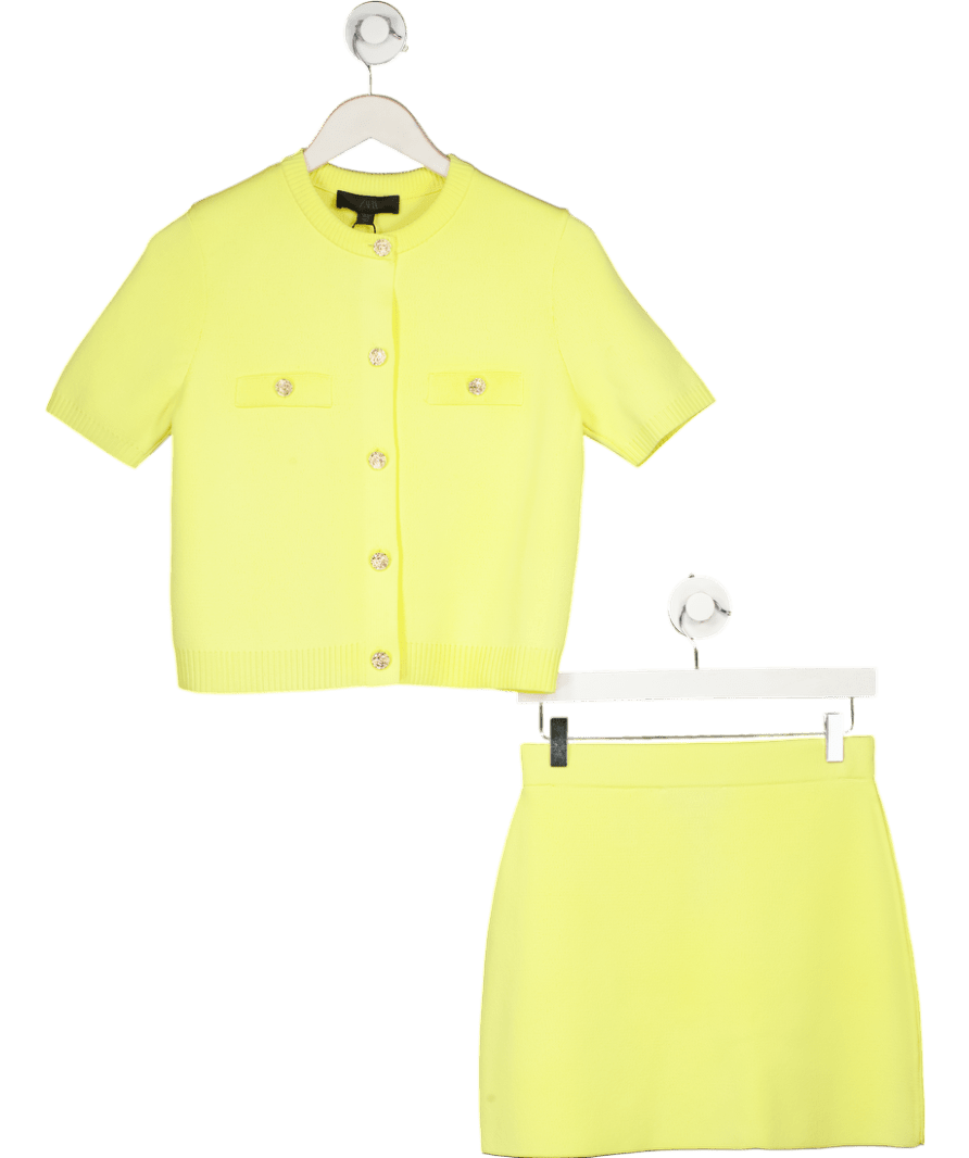 ZARA Yellow 2 - piece Short Sleeve Knit Cardigan And Skirt Set UK S - Reliked