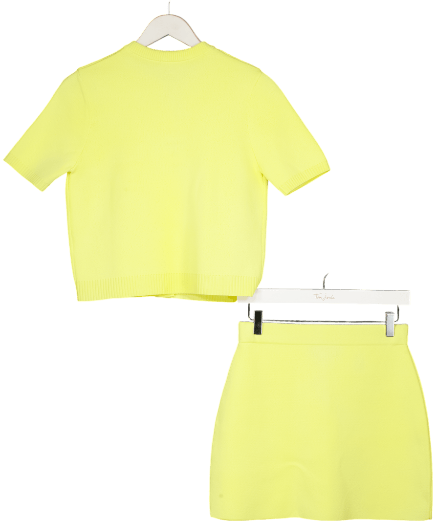 ZARA Yellow 2 - piece Short Sleeve Knit Cardigan And Skirt Set UK S - Reliked