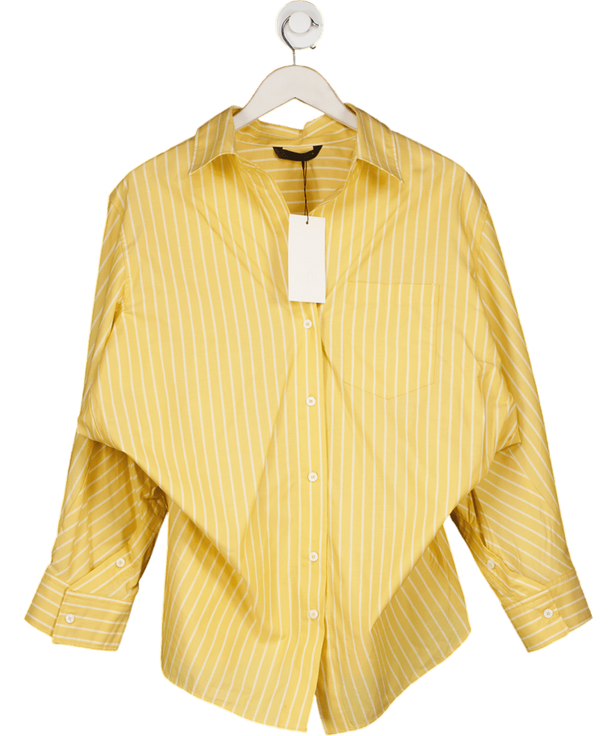 ZARA Yellow Oversized Striped Poplin Shirt UK S - Reliked